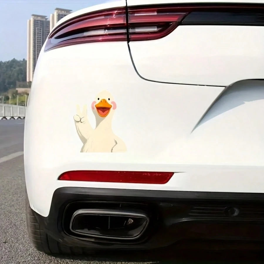 Cartoon Duck Mascot Animal Theme Anime Cute Pattern Sticker, Vinyl Material Car And Motorcycle Sticker, Waterproof Personalized Printed Patch, Matte Graphic Rear Sticker, Pre-Glued Crystal Decorative