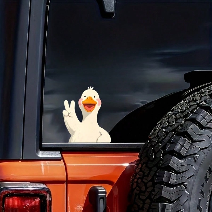 Cartoon Duck Mascot Animal Theme Anime Cute Pattern Sticker, Vinyl Material Car And Motorcycle Sticker, Waterproof Personalized Printed Patch, Matte Graphic Rear Sticker, Pre-Glued Crystal Decorative