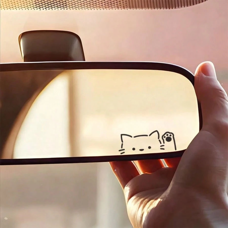 Cartoon Electric Vehicle Rearview Mirror Sticker Cute Waving Cat Car Reverse Mirror Glass Window Scratch Decoration Waterproof