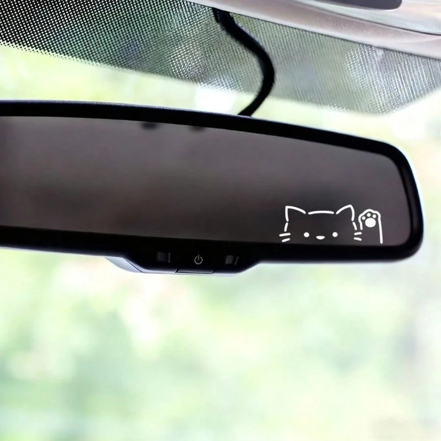 Cartoon Electric Vehicle Rearview Mirror Sticker Cute Waving Cat Car Reverse Mirror Glass Window Scratch Decoration Waterproof