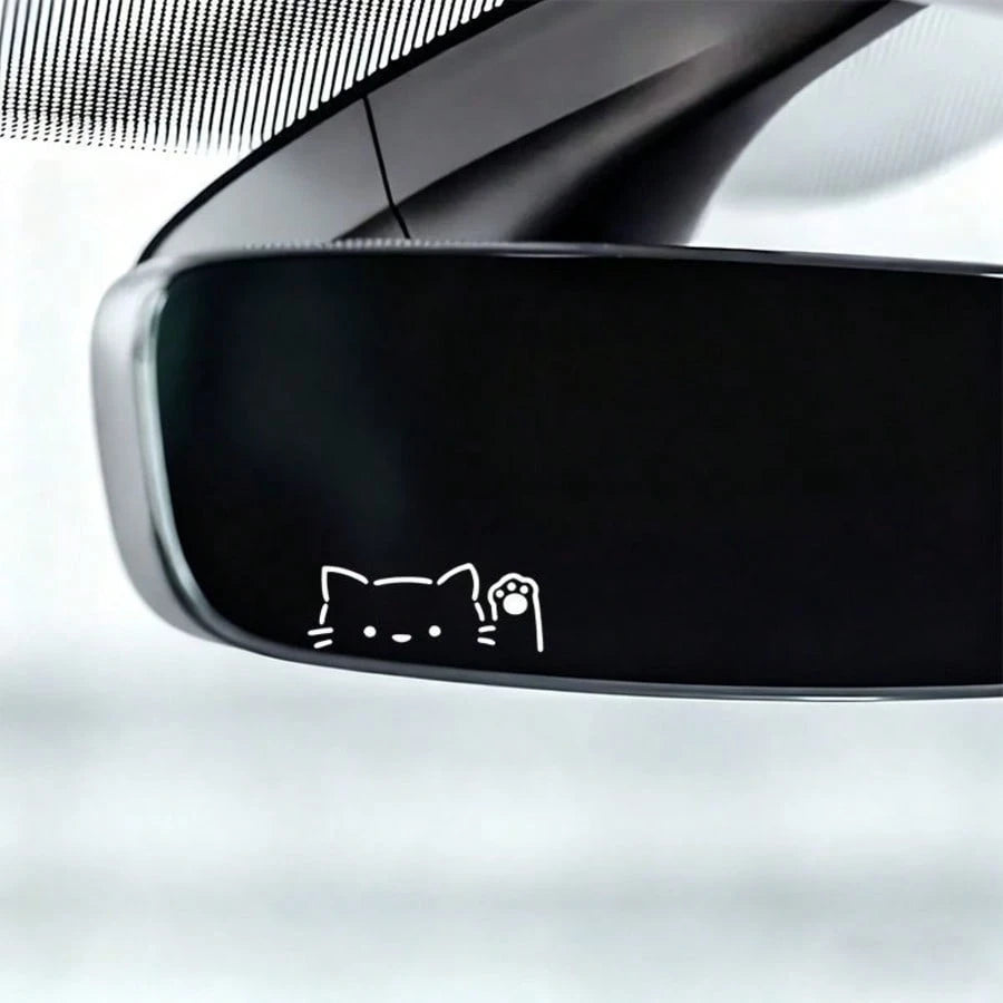 Cartoon Electric Vehicle Rearview Mirror Sticker Cute Waving Cat Car Reverse Mirror Glass Window Scratch Decoration Waterproof