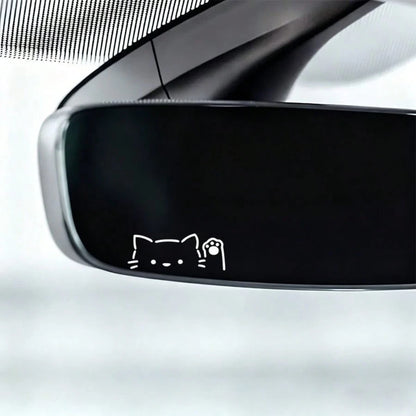 Cartoon Electric Vehicle Rearview Mirror Sticker Cute Waving Cat Car Reverse Mirror Glass Window Scratch Decoration Waterproof