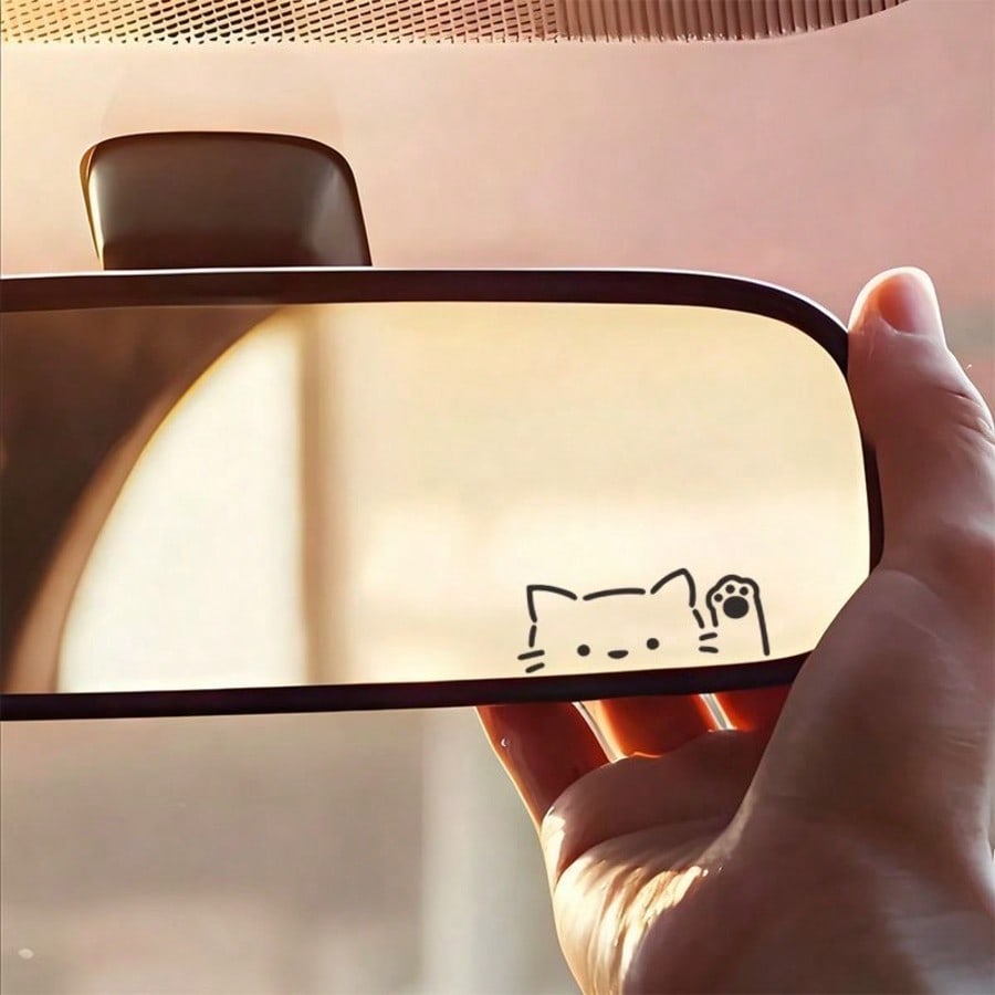 Cartoon Electric Vehicle Rearview Mirror Sticker Cute Waving Cat Car Reverse Mirror Glass Window Scratch Decoration Waterproof