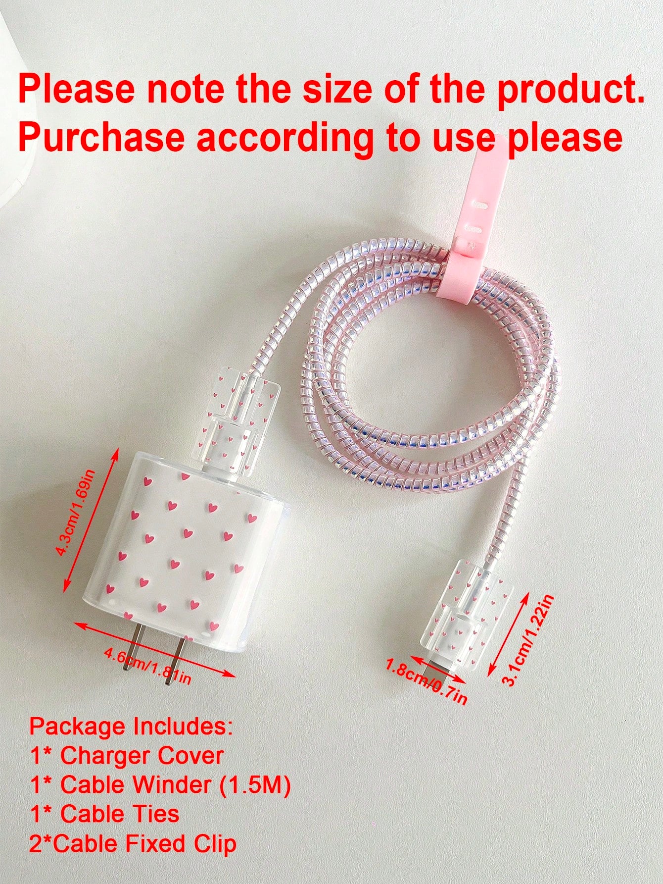 Cartoon Pink Heart Shaped 1.5m Cable Winder, Cord Organizer, Anti-Break Data Cable With Charging Head, 5pcs/Set Compatible With Apple Phone, 20W Fast Charging Data Cable Cable Protector, Charger Prote