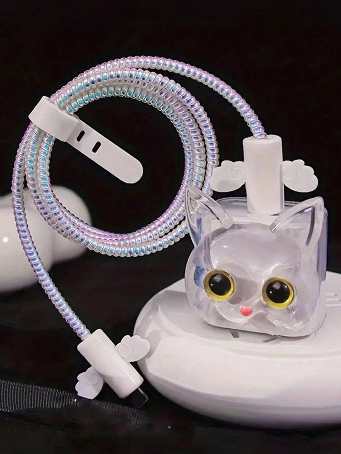 Cartoon Pink Heart Shaped 1.5m Cable Winder, Cord Organizer, Anti-Break Data Cable With Charging Head, 5pcs/Set Compatible With Apple Phone, 20W Fast Charging Data Cable Cable Protector, Charger Prote