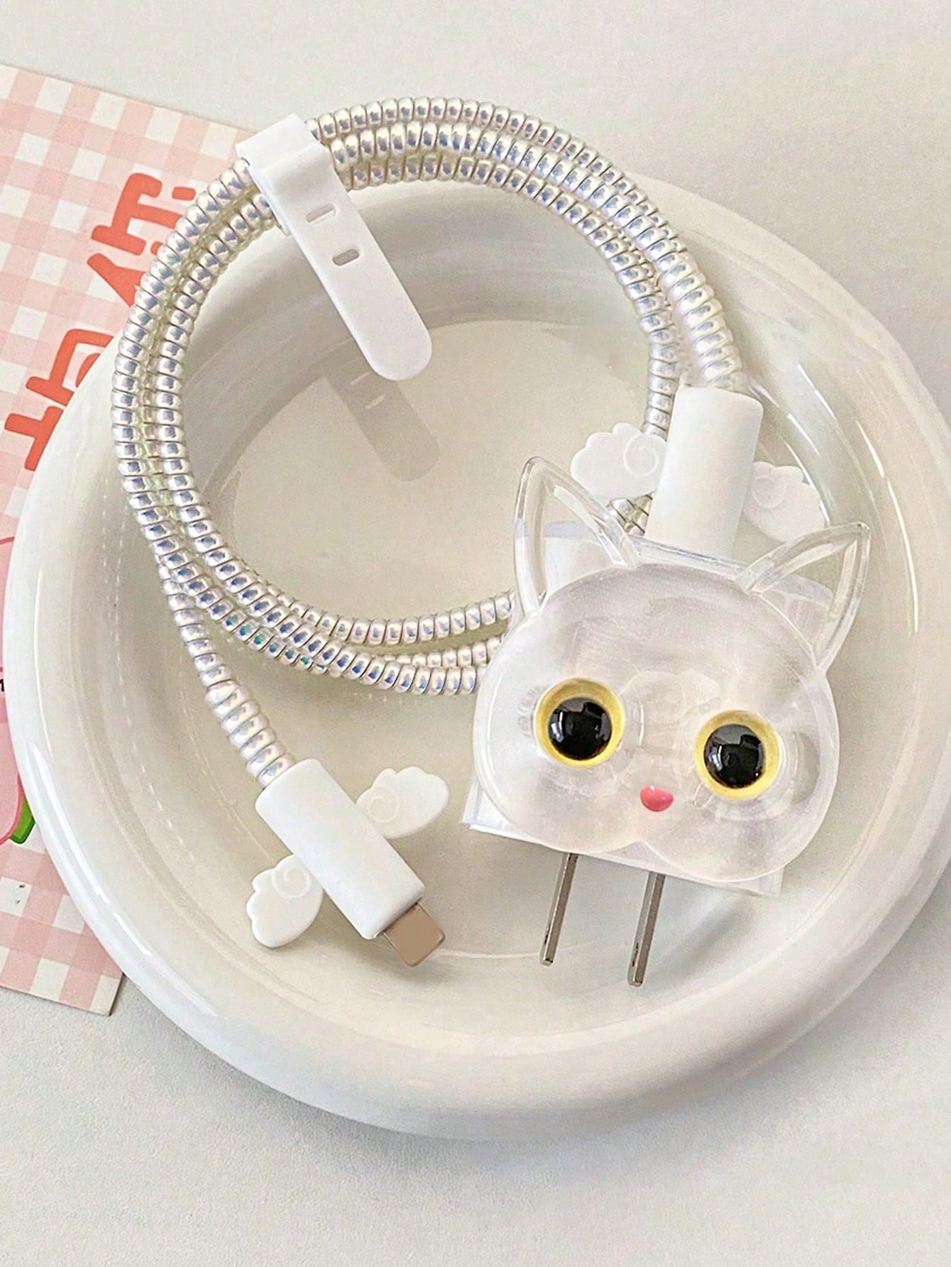 Cartoon Pink Heart Shaped 1.5m Cable Winder, Cord Organizer, Anti-Break Data Cable With Charging Head, 5pcs/Set Compatible With Apple Phone, 20W Fast Charging Data Cable Cable Protector, Charger Prote
