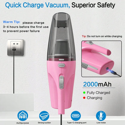 CascadeVac 2000mAh Wireless Pink High Suction Vacuum Cleaner For Home And Car Use
