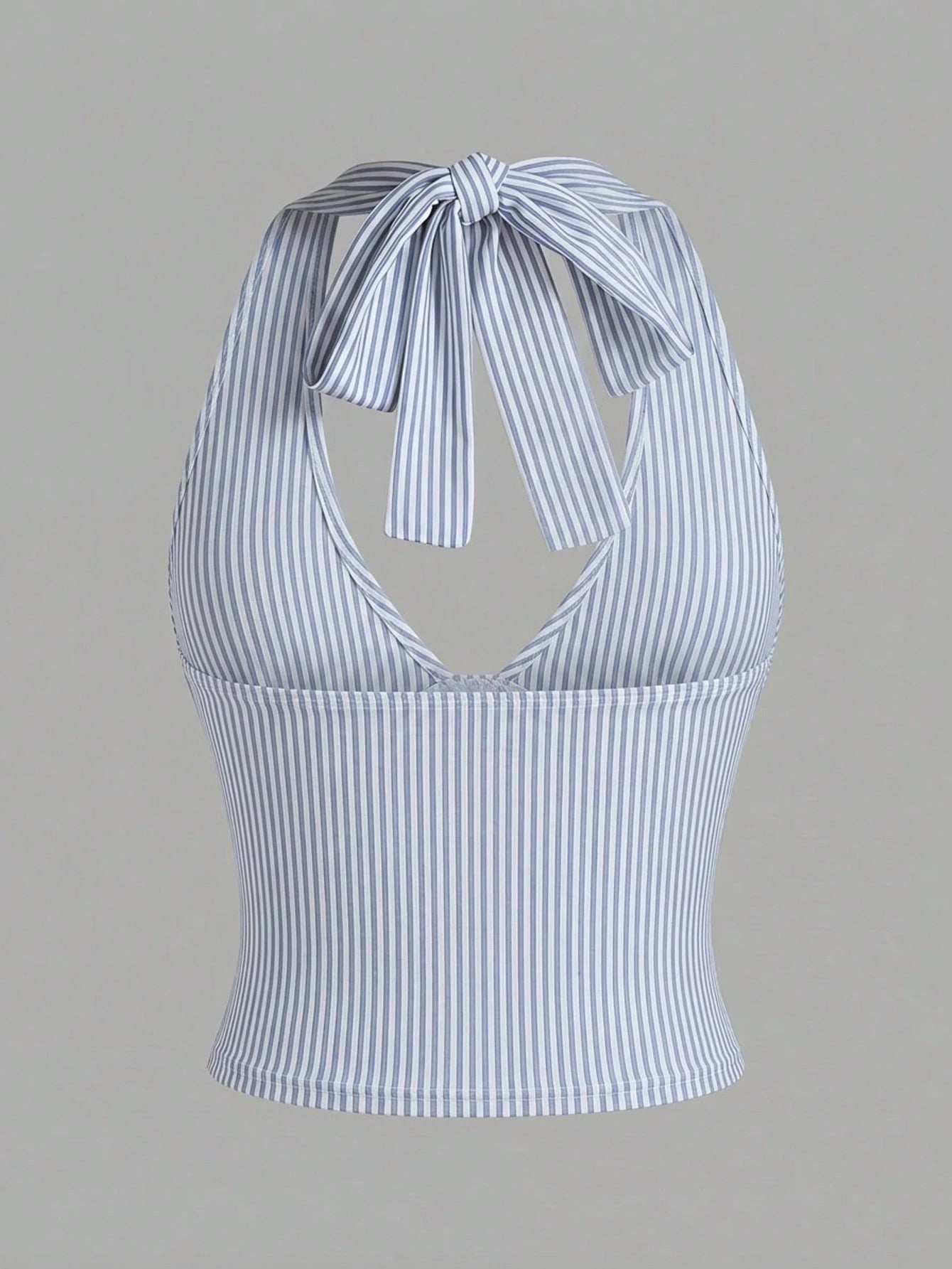Casual Minimalist All-Match, Blue & White Striped, Beach/Vacation, Women Summer Wear, Halter Neck Tie Up Top, Summer Top