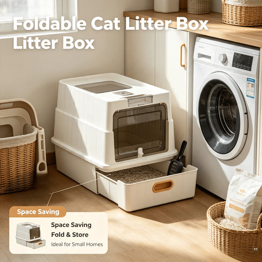 Cat Essentials Fully Enclosed Drawer Cat Litter Box, Extra Large Anti-Splash Odor Control Cat Toilet With Front Door & Top Lid, Easy Pull-Out Tray Cat Sand Box With Free Litter Scoop For Large Medium