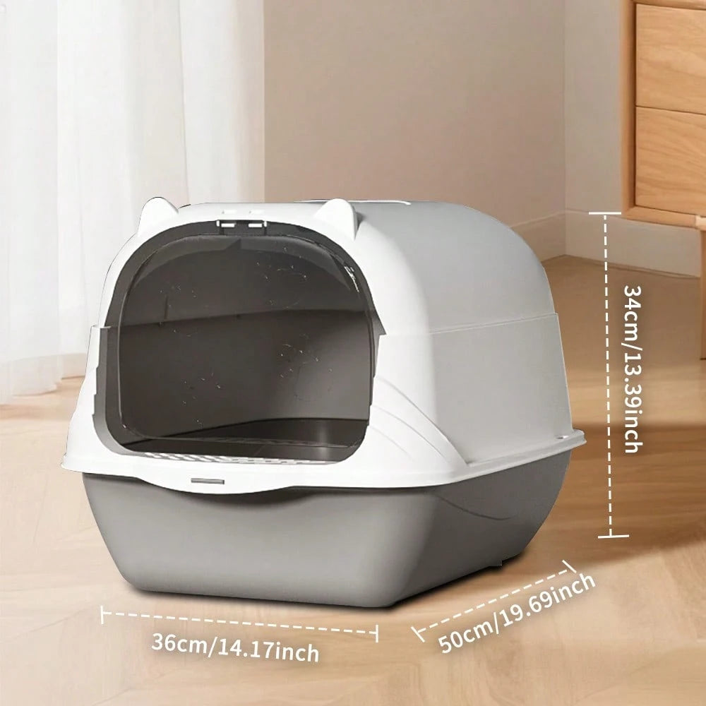 Cat Litter Box Enclosure Anti Splashcat Cat Toilet With Handle Clamshell Deodorization Kitty Litter Box Cat Supplies (Grey)