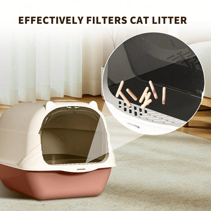 Cat Litter Box Enclosure Anti Splashcat Cat Toilet With Handle Clamshell Deodorization Kitty Litter Box Cat Supplies (Grey)