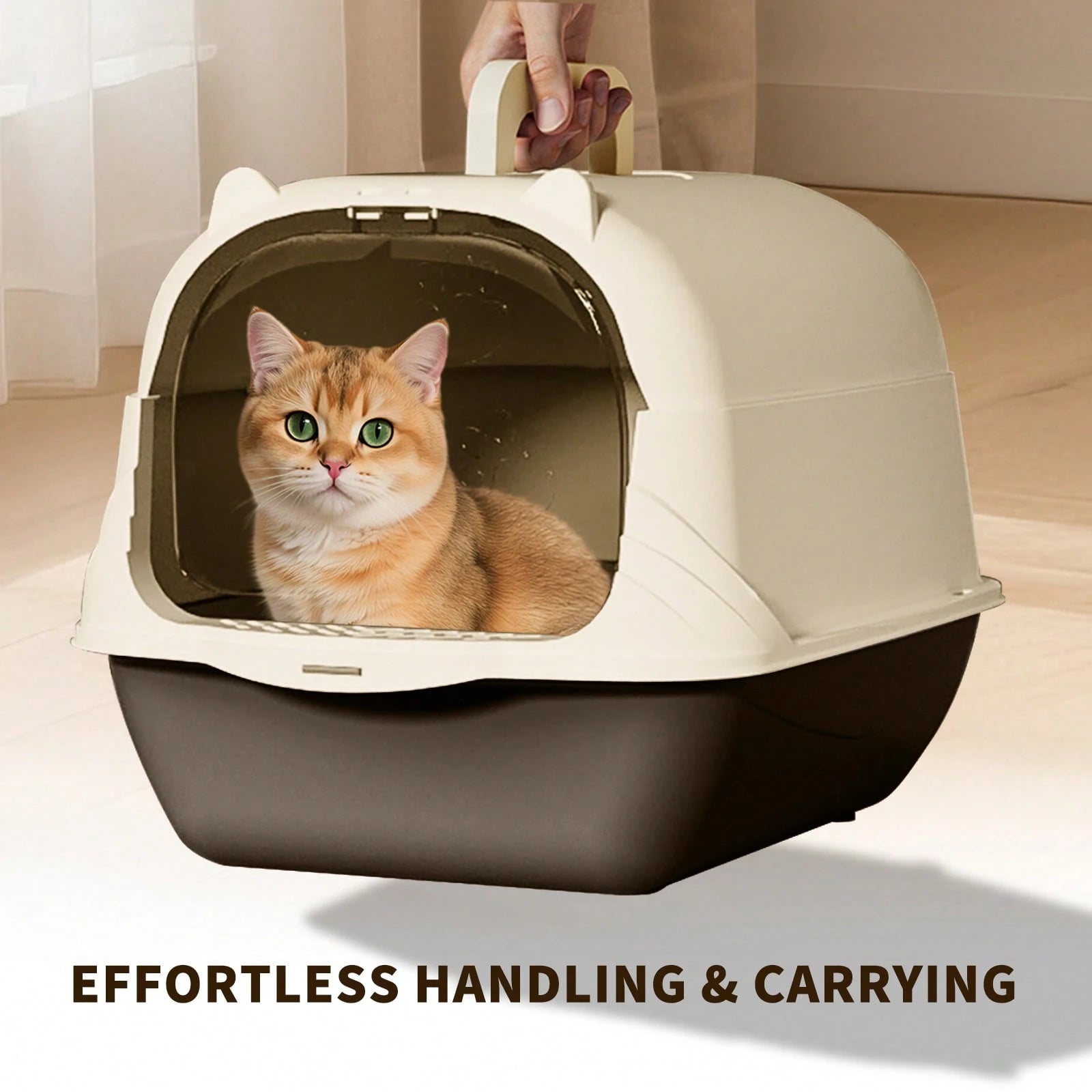 Cat Litter Box Enclosure Anti Splashcat Cat Toilet With Handle Clamshell Deodorization Kitty Litter Box Cat Supplies (Grey)