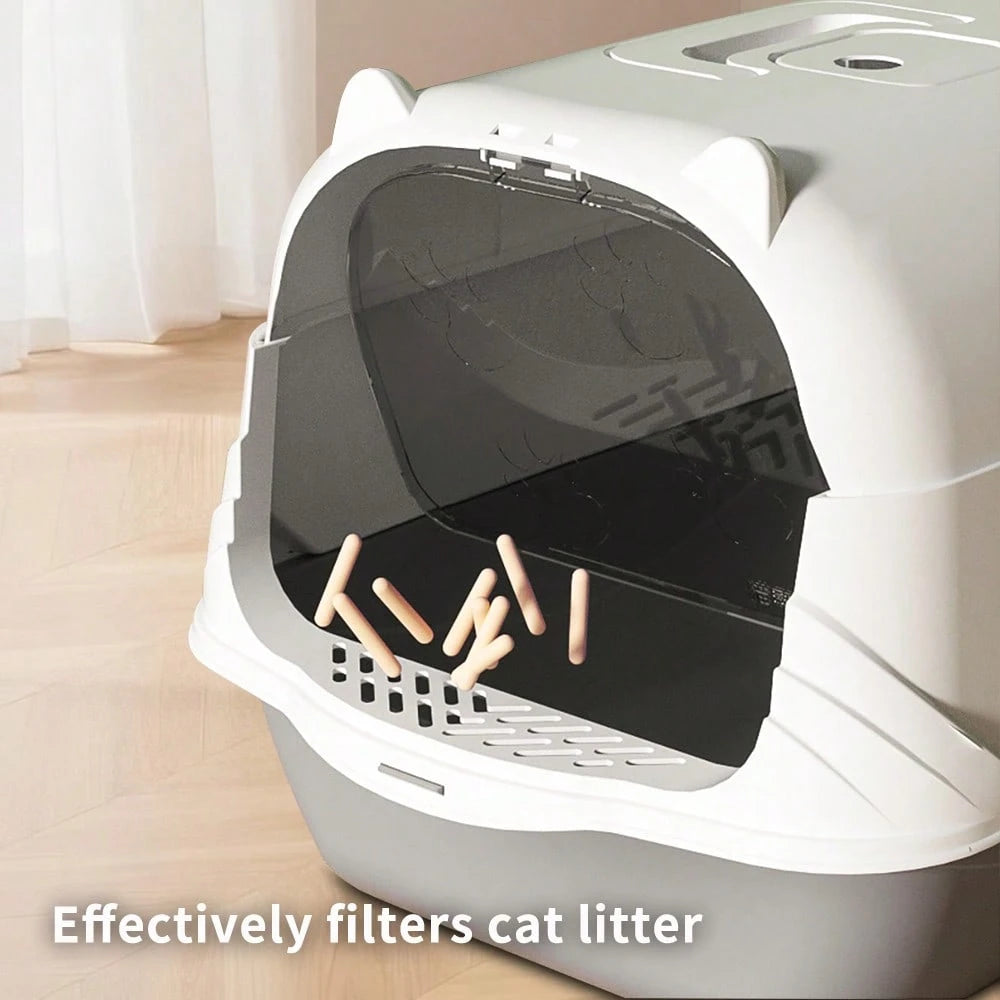 Cat Litter Box Enclosure Anti Splashcat Cat Toilet With Handle Clamshell Deodorization Kitty Litter Box Cat Supplies (Grey)