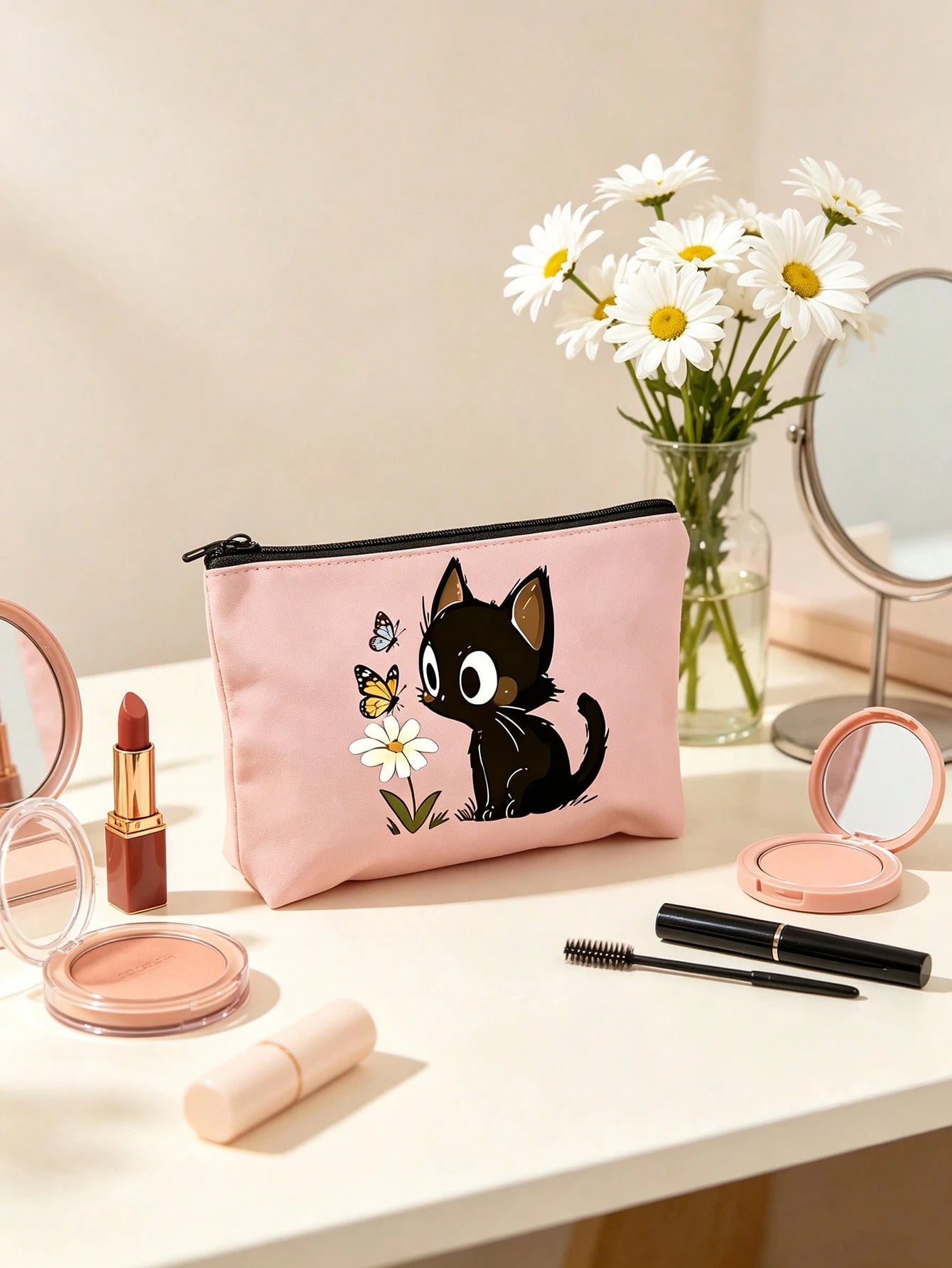 Cat Pattern Cute Handbag, Daily Toiletries Makeup Bag, Zipper Makeup Pouch, Storage Bag, Lightweight Travel Storage Bag, Small Organizer Bag, Easy To Categorize, Easy To Carry, Suitable For Daily Use