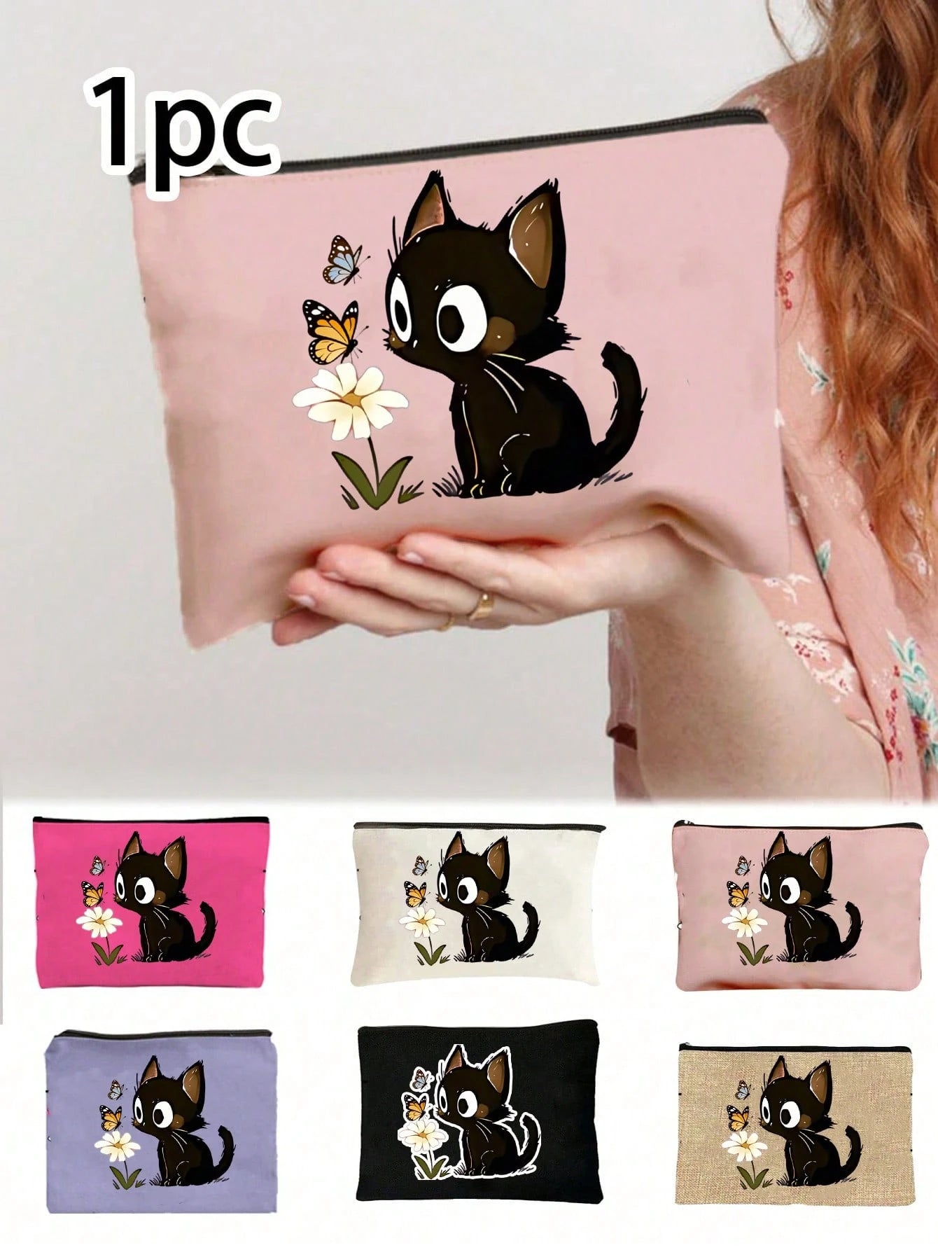 Cat Pattern Cute Handbag, Daily Toiletries Makeup Bag, Zipper Makeup Pouch, Storage Bag, Lightweight Travel Storage Bag, Small Organizer Bag, Easy To Categorize, Easy To Carry, Suitable For Daily Use