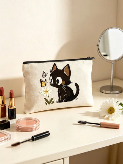 Cat Pattern Cute Handbag, Daily Toiletries Makeup Bag, Zipper Makeup Pouch, Storage Bag, Lightweight Travel Storage Bag, Small Organizer Bag, Easy To Categorize, Easy To Carry, Suitable For Daily Use