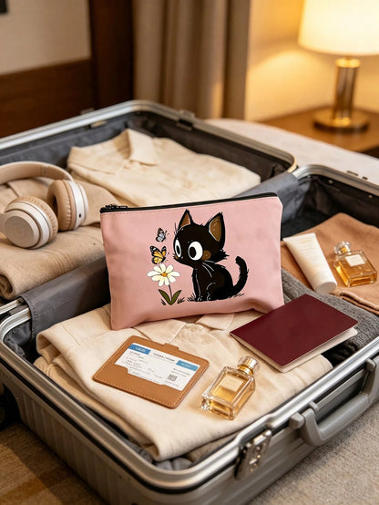 Cat Pattern Cute Handbag, Daily Toiletries Makeup Bag, Zipper Makeup Pouch, Storage Bag, Lightweight Travel Storage Bag, Small Organizer Bag, Easy To Categorize, Easy To Carry, Suitable For Daily Use