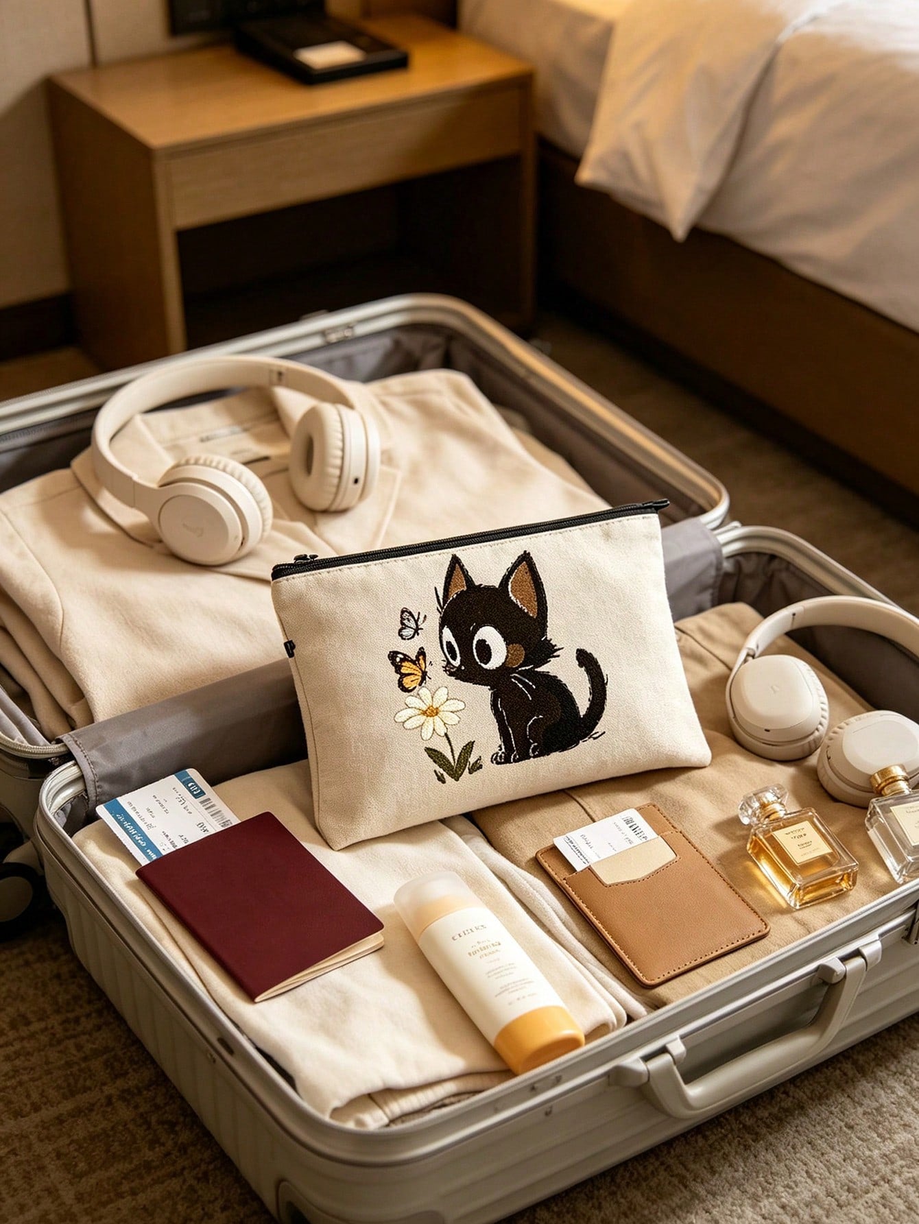 Cat Pattern Cute Handbag, Daily Toiletries Makeup Bag, Zipper Makeup Pouch, Storage Bag, Lightweight Travel Storage Bag, Small Organizer Bag, Easy To Categorize, Easy To Carry, Suitable For Daily Use