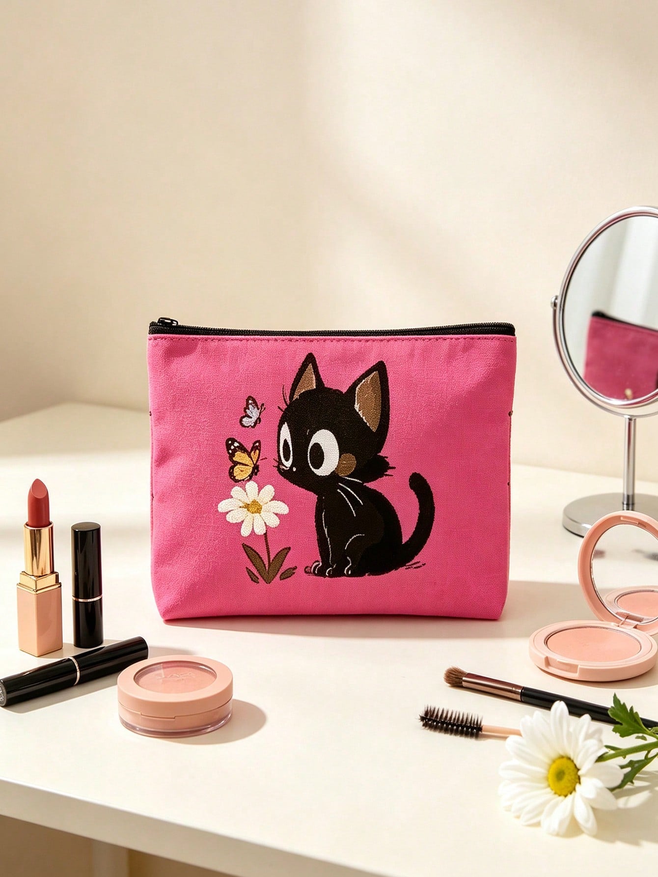 Cat Pattern Cute Handbag, Daily Toiletries Makeup Bag, Zipper Makeup Pouch, Storage Bag, Lightweight Travel Storage Bag, Small Organizer Bag, Easy To Categorize, Easy To Carry, Suitable For Daily Use