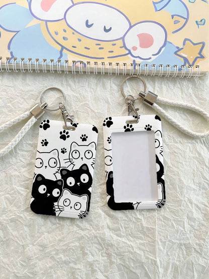 Cat Pattern ID Badge Holder With Lanyard, Card Slot, Suitable For Nurses, Doctors, Medical Environments, Office Professionals, Students