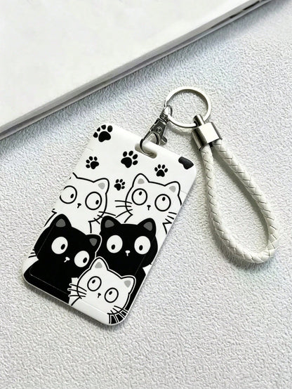 Cat Pattern ID Badge Holder With Lanyard, Card Slot, Suitable For Nurses, Doctors, Medical Environments, Office Professionals, Students