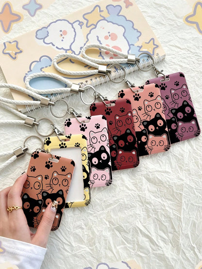 Cat Pattern ID Badge Holder With Lanyard, Card Slot, Suitable For Nurses, Doctors, Medical Environments, Office Professionals, Students