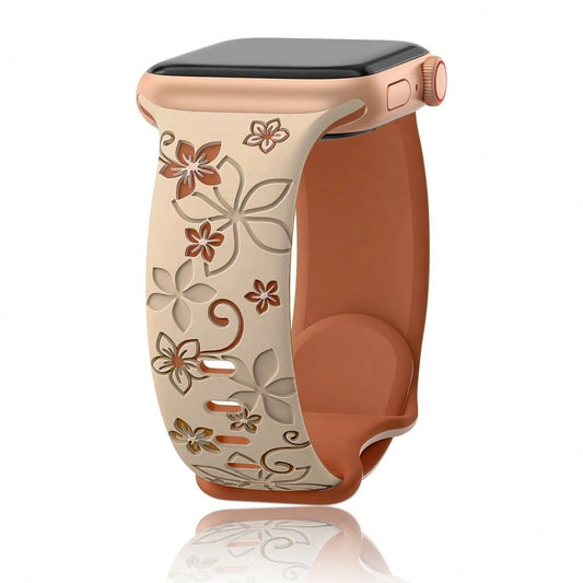 Cherry Blossom Floral Carved Watch Band, Compatible With Apple Watch 41mm 40mm 44mm 45mm 42mm 38mm 49mm 46mm, Cute Flower, Soft Silicone Sports Watch Band, Compatible With Apple Watch Series 11 10 SE