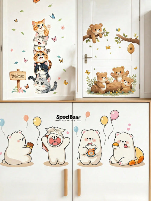 Children's Bedroom Cartoon Wall Stickers Self-Adhesive Wardrobe Door Renewal Stickers Cabinet Wall Playful Decor Stickers