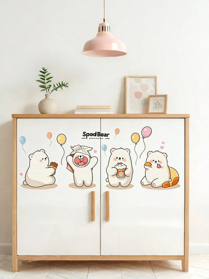 Children's Bedroom Cartoon Wall Stickers Self-Adhesive Wardrobe Door Renewal Stickers Cabinet Wall Playful Decor Stickers