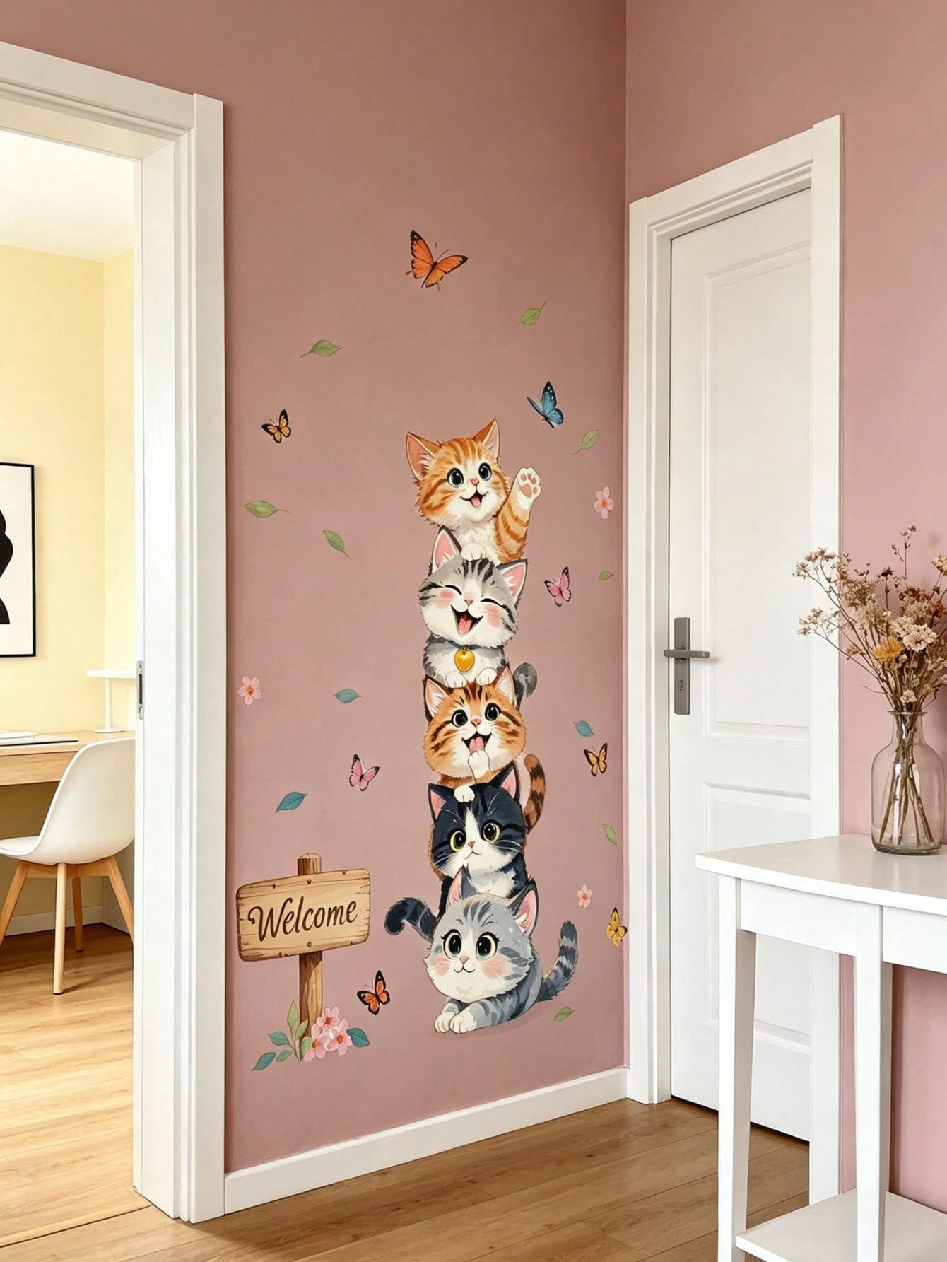 Children's Bedroom Cartoon Wall Stickers Self-Adhesive Wardrobe Door Renewal Stickers Cabinet Wall Playful Decor Stickers