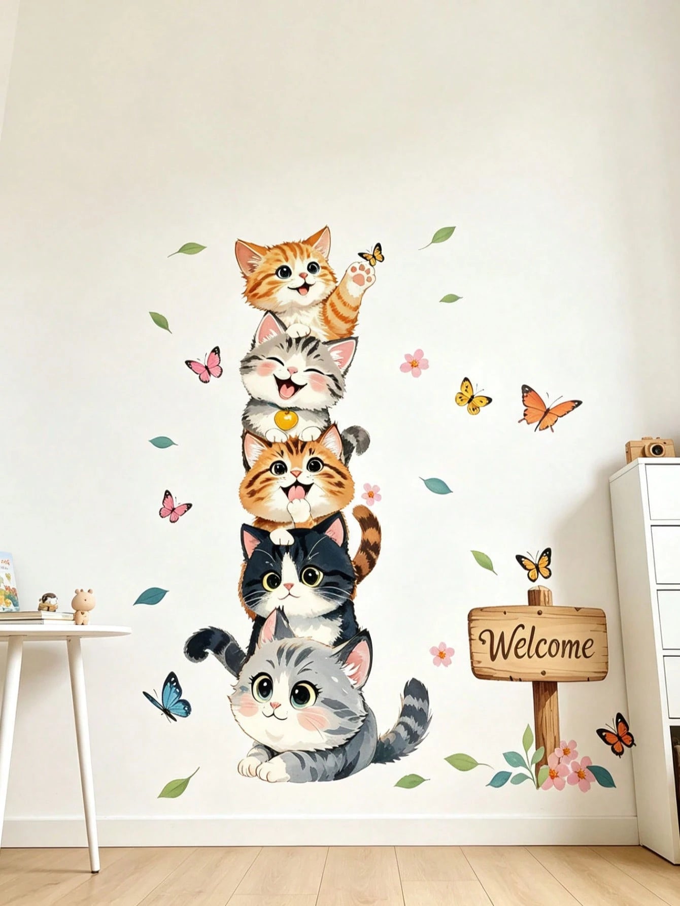 Children's Bedroom Cartoon Wall Stickers Self-Adhesive Wardrobe Door Renewal Stickers Cabinet Wall Playful Decor Stickers