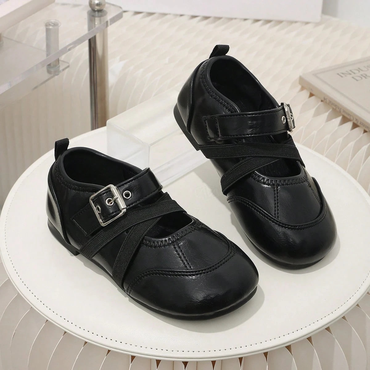 Children's Vintage Brown Mary Jane Shoes, Cross Strap Buckle Decor Non-Slip Flat Shoes, Little Girls Formal Princess Shoes