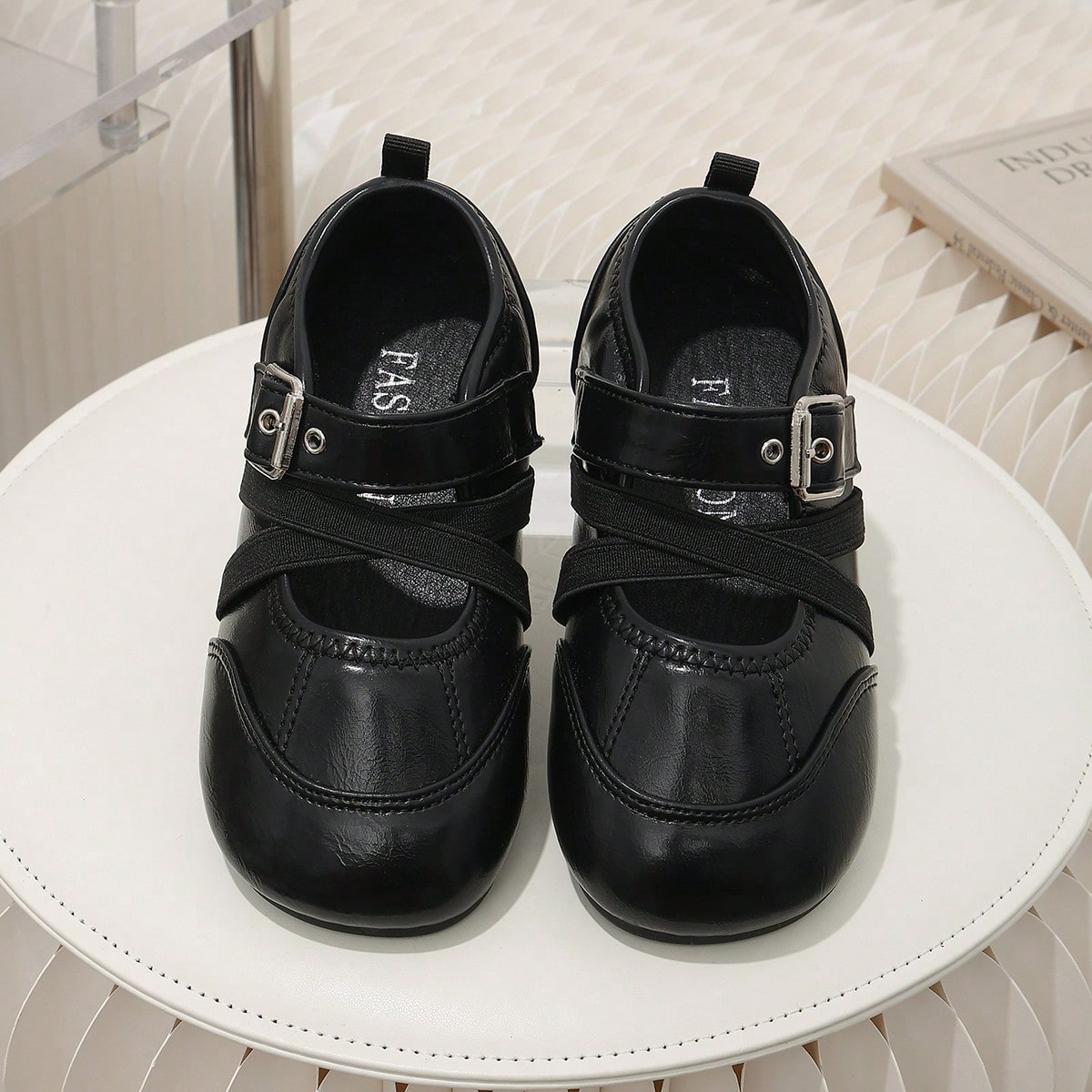 Children's Vintage Brown Mary Jane Shoes, Cross Strap Buckle Decor Non-Slip Flat Shoes, Little Girls Formal Princess Shoes