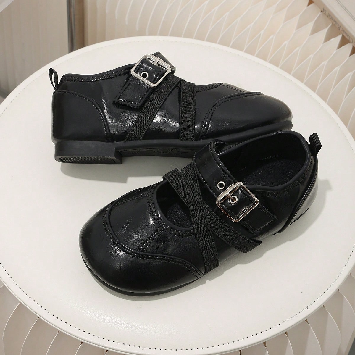 Children's Vintage Brown Mary Jane Shoes, Cross Strap Buckle Decor Non-Slip Flat Shoes, Little Girls Formal Princess Shoes
