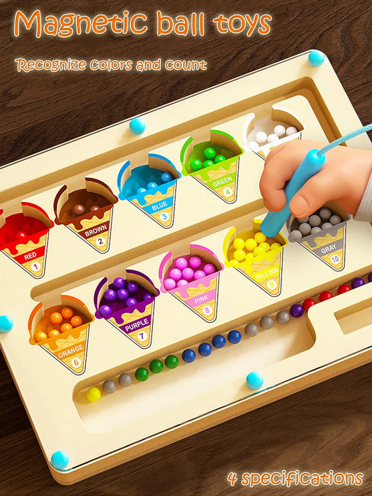 Children's Wooden Magnetic Color And Number Maze, Wooden Color Classification Maze, Wooden Color Matching Learning Counting Puzzle Board, Montessori Fine Motor Skills Toys, Magnetic Toys, Magnetic Gam