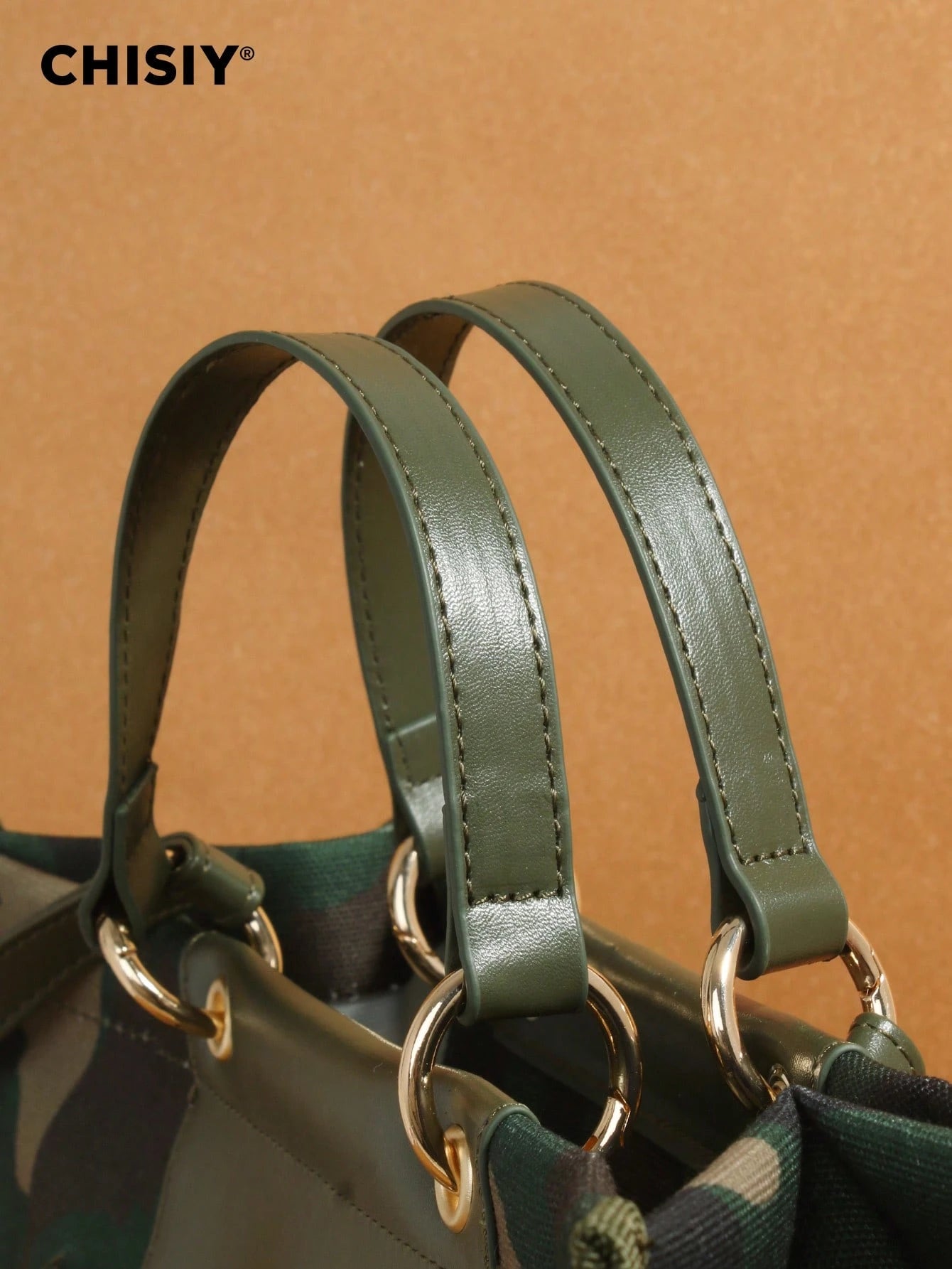 CHISIY Original New Army Green Large Tote Bag, High Capacity Handbag With PU Patchwork Camouflage, Fashionable And Unique, With Adjustable Shoulder Strap, Multi-Functional For Commuting, Street Style