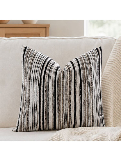 Cirelle 1pc Black And Off-White Woven Textured Throw Pillow Covers, Modern Farmhouse Striped Decorative Pillow Cases For Sofa Couch, Neutral Vertical Stripe Cushion Covers For Living Room (No Insert)
