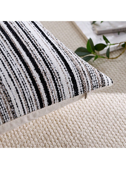 Cirelle 1pc Black And Off-White Woven Textured Throw Pillow Covers, Modern Farmhouse Striped Decorative Pillow Cases For Sofa Couch, Neutral Vertical Stripe Cushion Covers For Living Room (No Insert)
