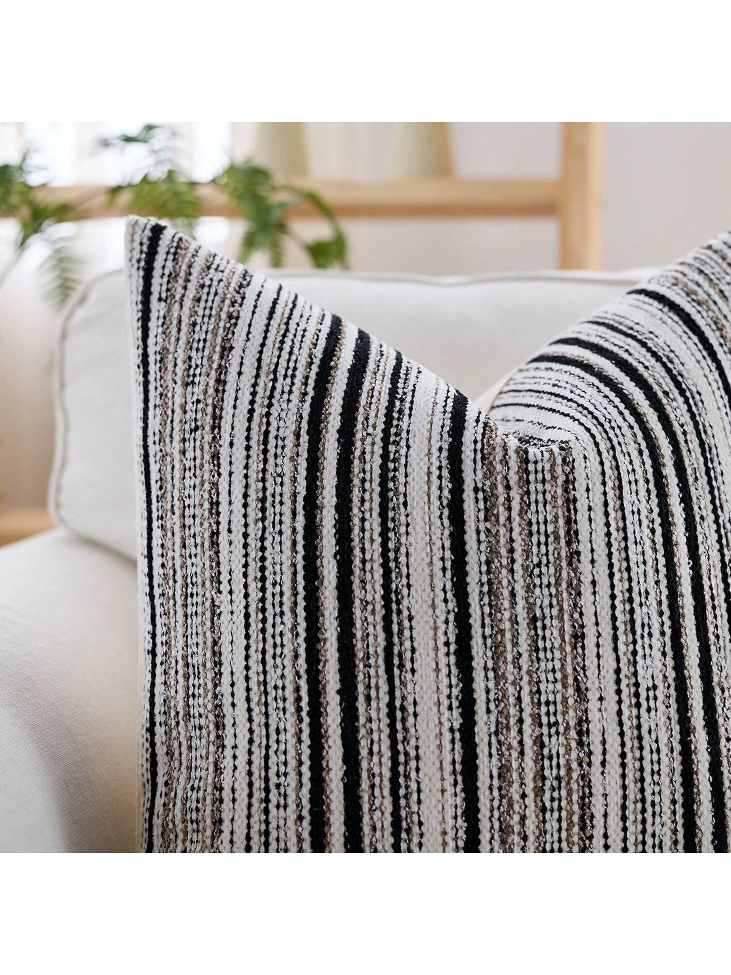 Cirelle 1pc Black And Off-White Woven Textured Throw Pillow Covers, Modern Farmhouse Striped Decorative Pillow Cases For Sofa Couch, Neutral Vertical Stripe Cushion Covers For Living Room (No Insert)
