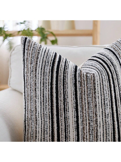 Cirelle 1pc Black And Off-White Woven Textured Throw Pillow Covers, Modern Farmhouse Striped Decorative Pillow Cases For Sofa Couch, Neutral Vertical Stripe Cushion Covers For Living Room (No Insert)