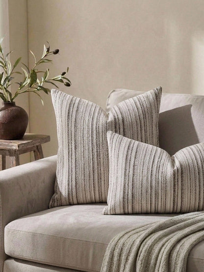 Cirelle 1pc Black And Off-White Woven Textured Throw Pillow Covers, Modern Farmhouse Striped Decorative Pillow Cases For Sofa Couch, Neutral Vertical Stripe Cushion Covers For Living Room (No Insert)