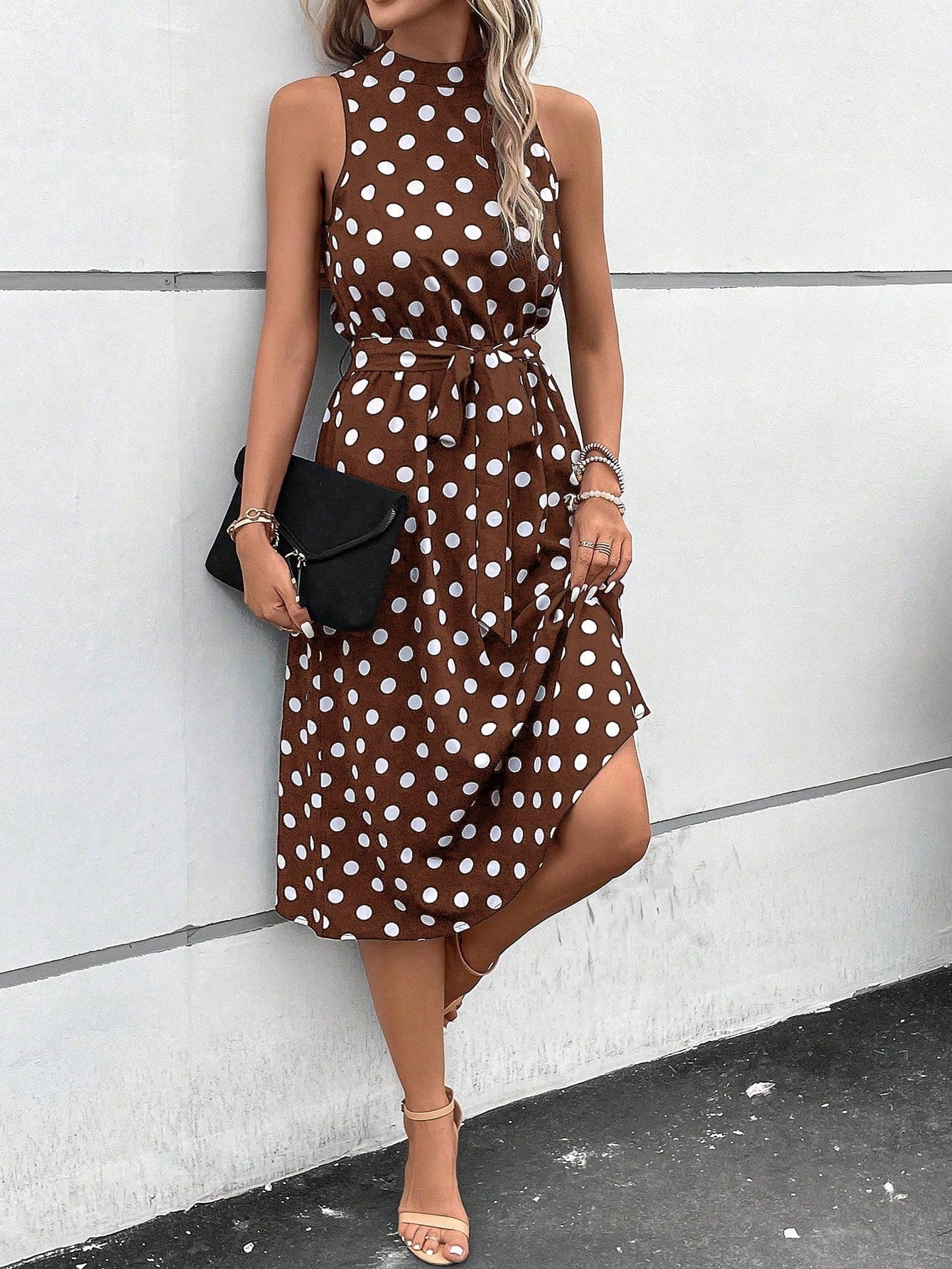 Clasi Women's High Waist Polka Dot Casual Dress