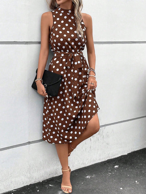Clasi Women's High Waist Polka Dot Casual Dress