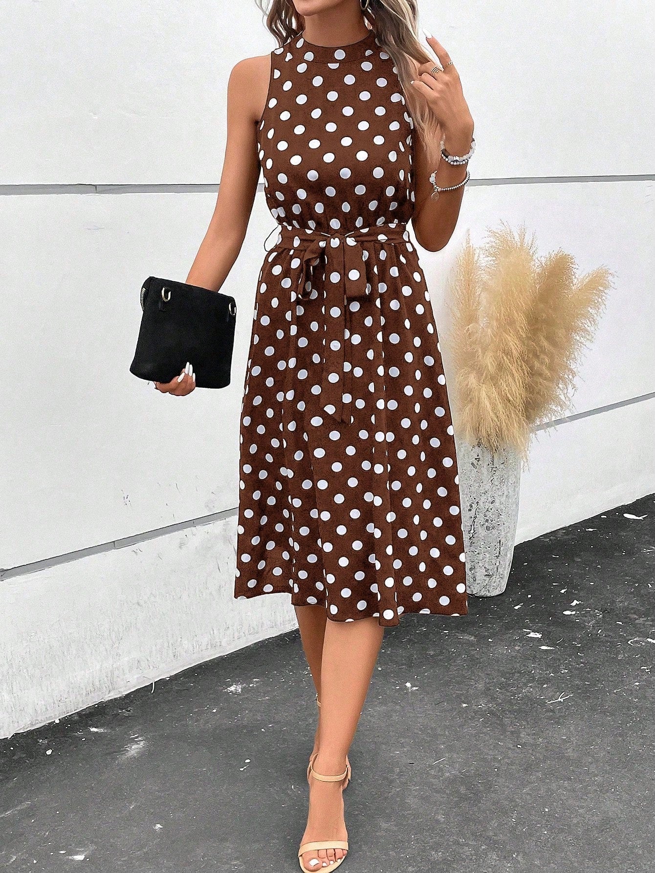 Clasi Women's High Waist Polka Dot Casual Dress