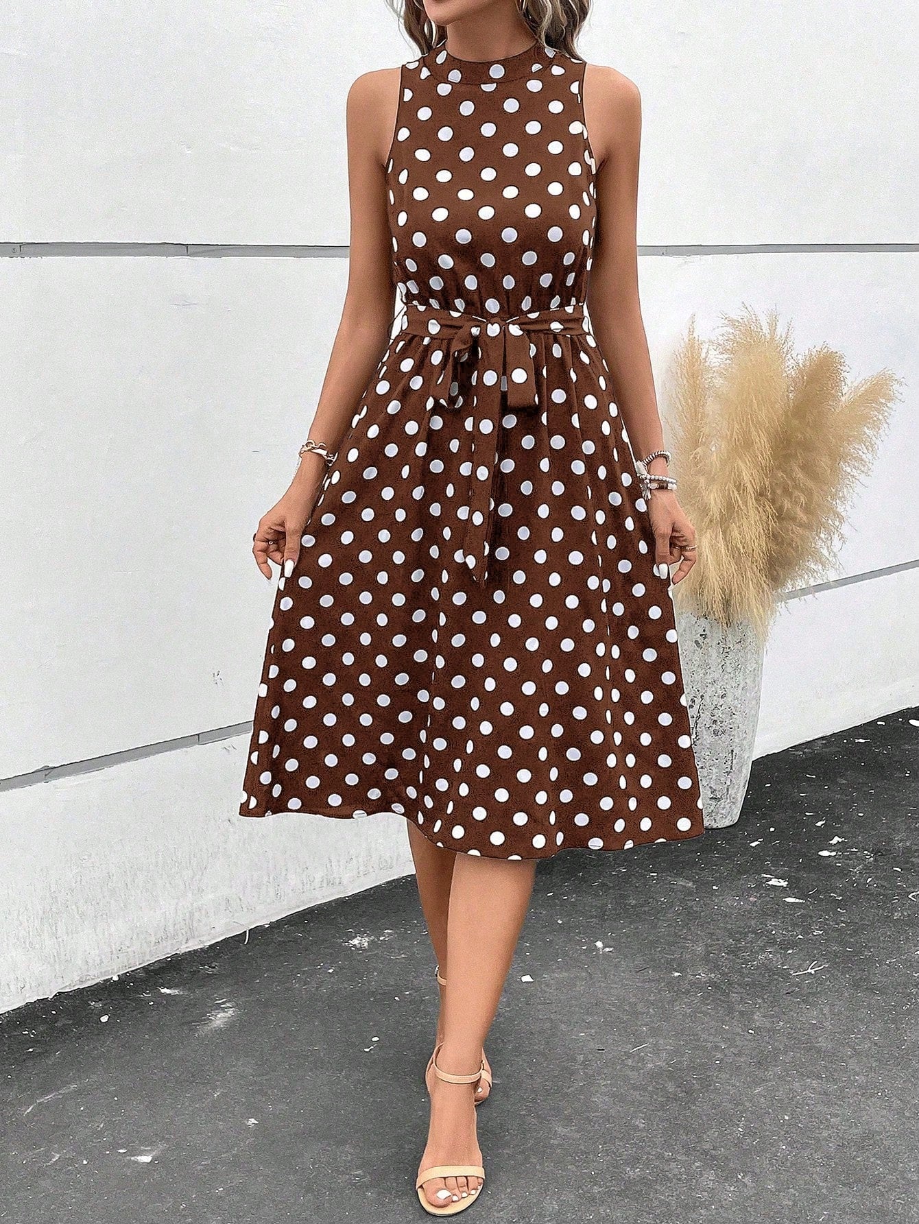 Clasi Women's High Waist Polka Dot Casual Dress