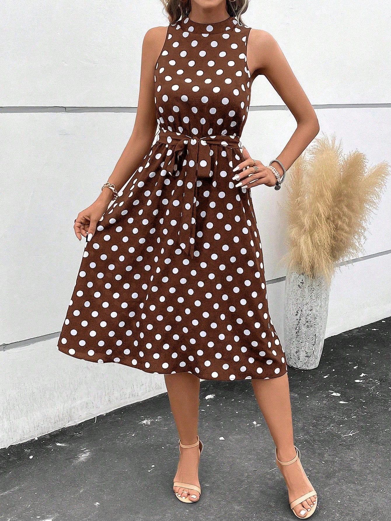 Clasi Women's High Waist Polka Dot Casual Dress