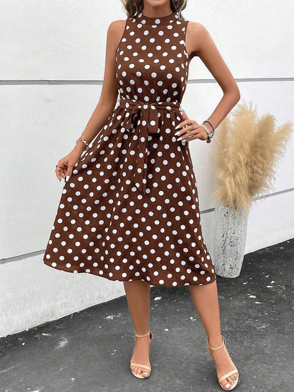 Clasi Women's High Waist Polka Dot Casual Dress