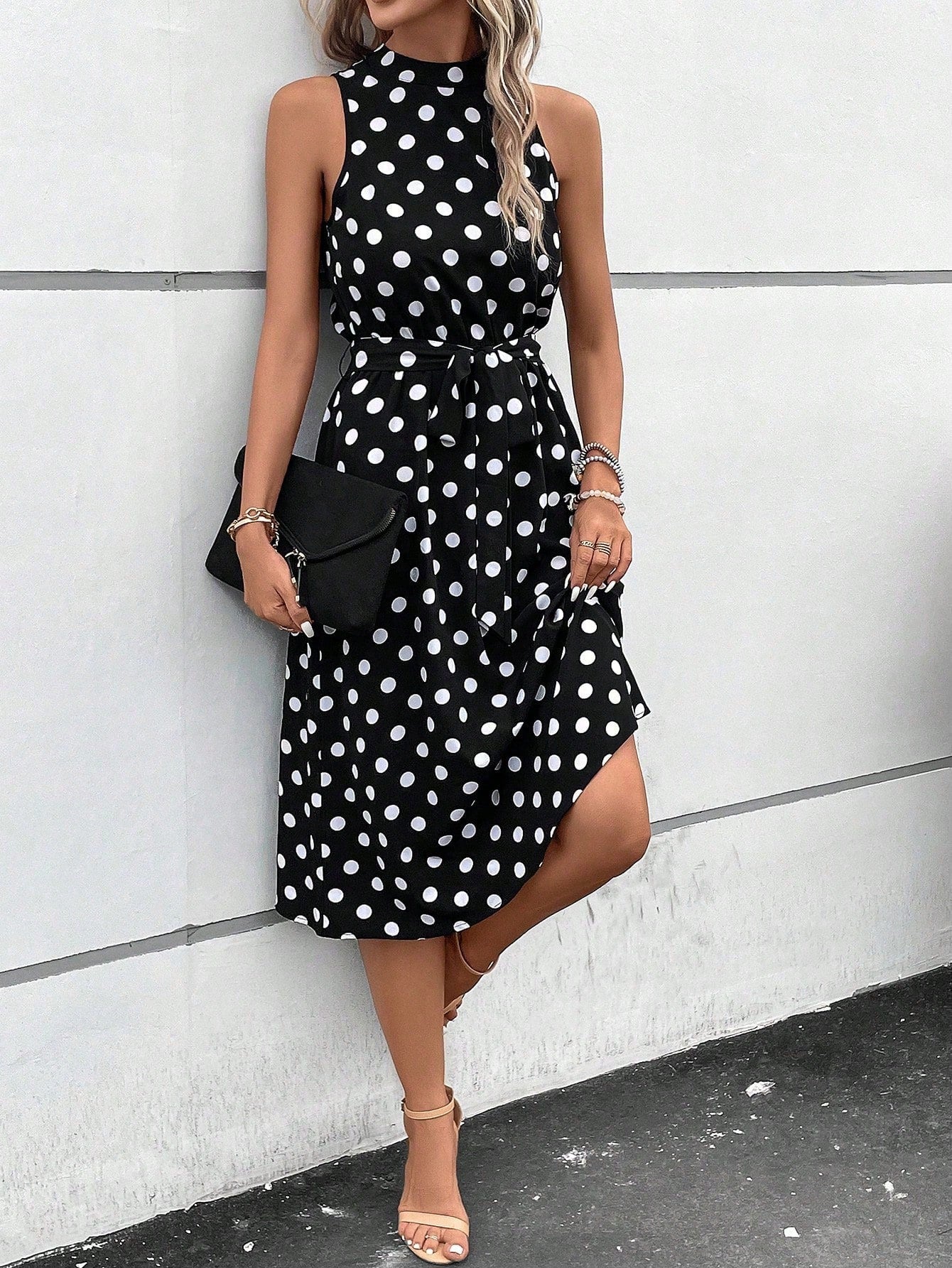 Clasi Women's High Waist Polka Dot Casual Dress