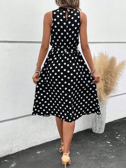Clasi Women's High Waist Polka Dot Casual Dress