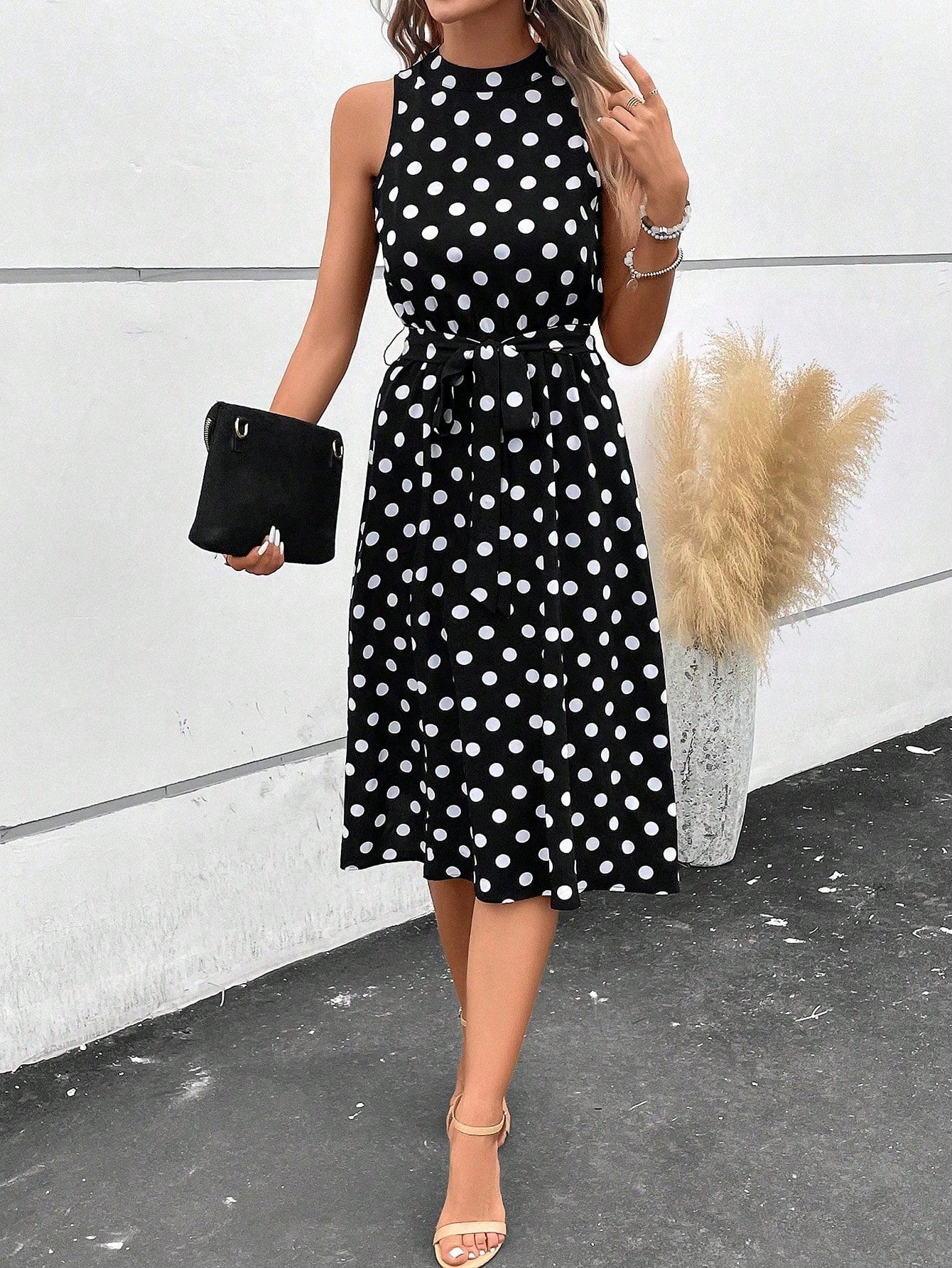 Clasi Women's High Waist Polka Dot Casual Dress